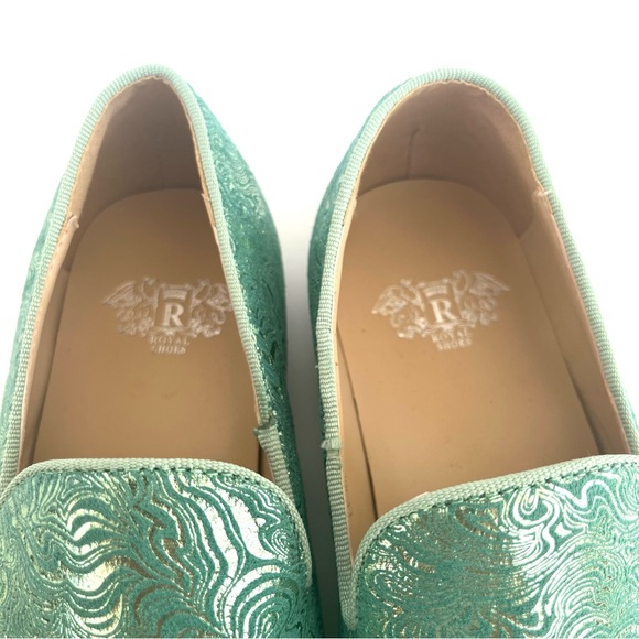 Royal Shoes Mint Green Gold Metallic Smokers Shoe Slipper Slip On Loafer Gaudy - Picture 5 of 14